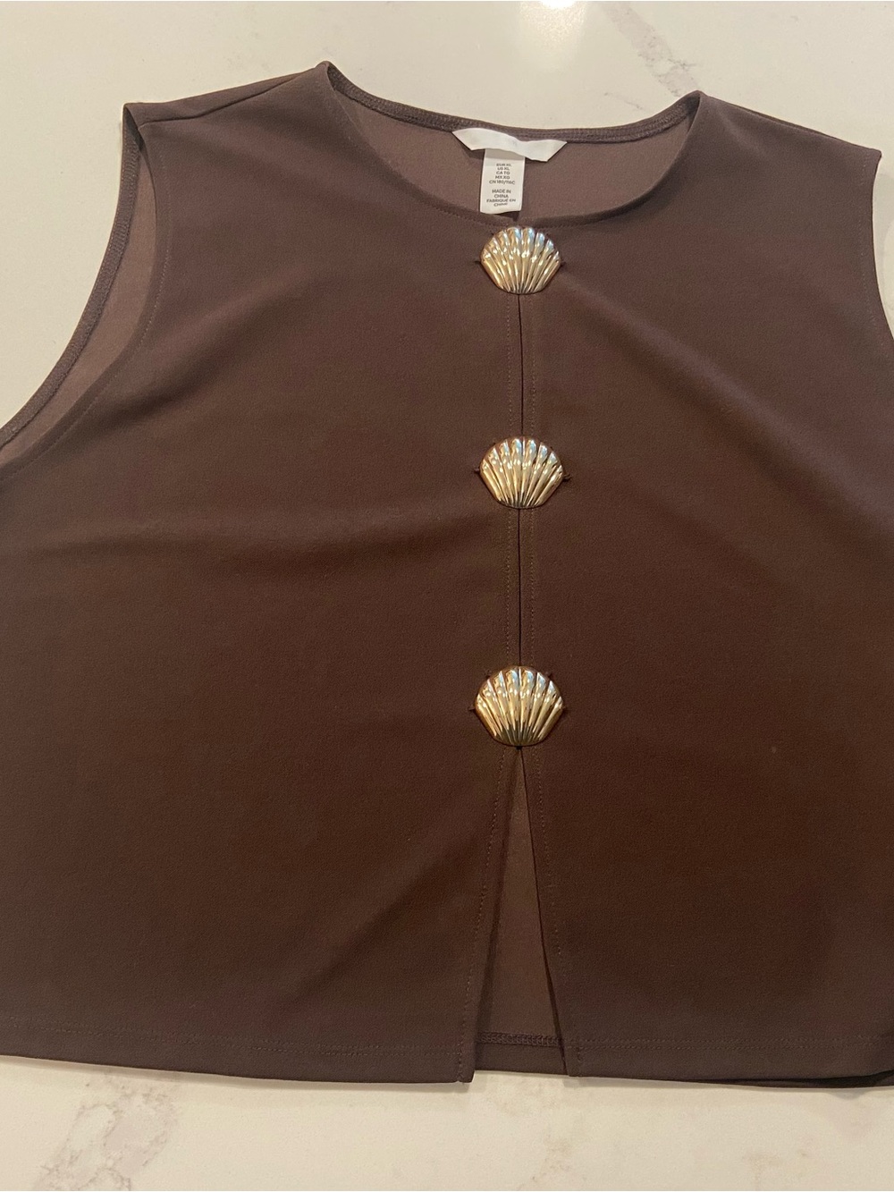H&M Brown Sleeveless Shell-Button  Top